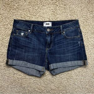 PAIGE Cuffed Jean Shorts Distressed Denim 3” Inseam Blue Size 26